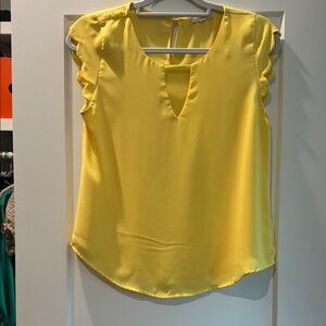 Yellow Ruffled Cap Sleeve Blouse with Cut Out